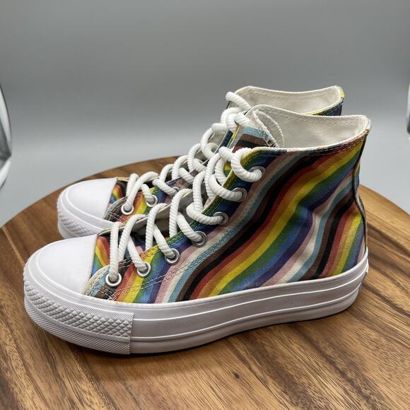 Converse All Star Shoes CTAS Shoes Lift Womens 7 Hi Top Platform Pride Canvas - Picture 3 of 8